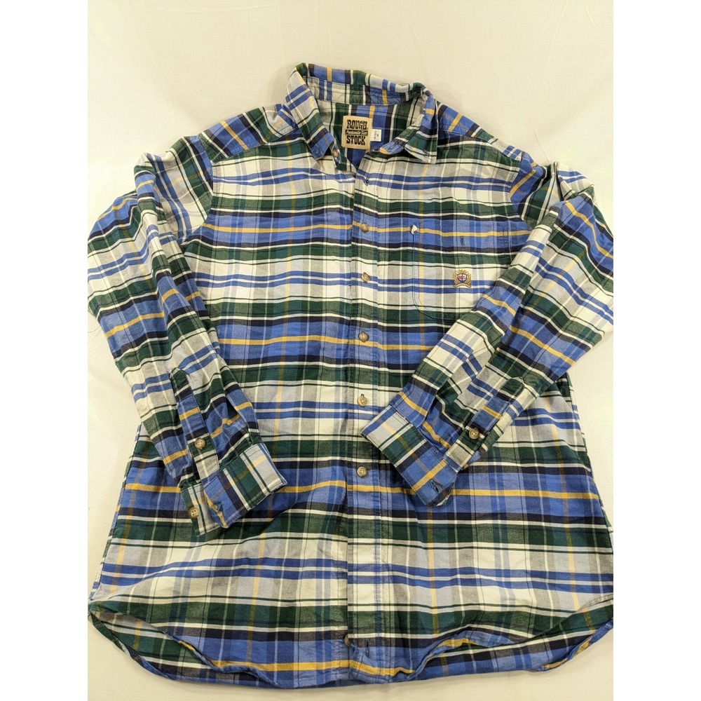 Panhandle Roughstock Mens Button Up Shirt Blue‎ Gold Long Sleeve Heavy Med Long
